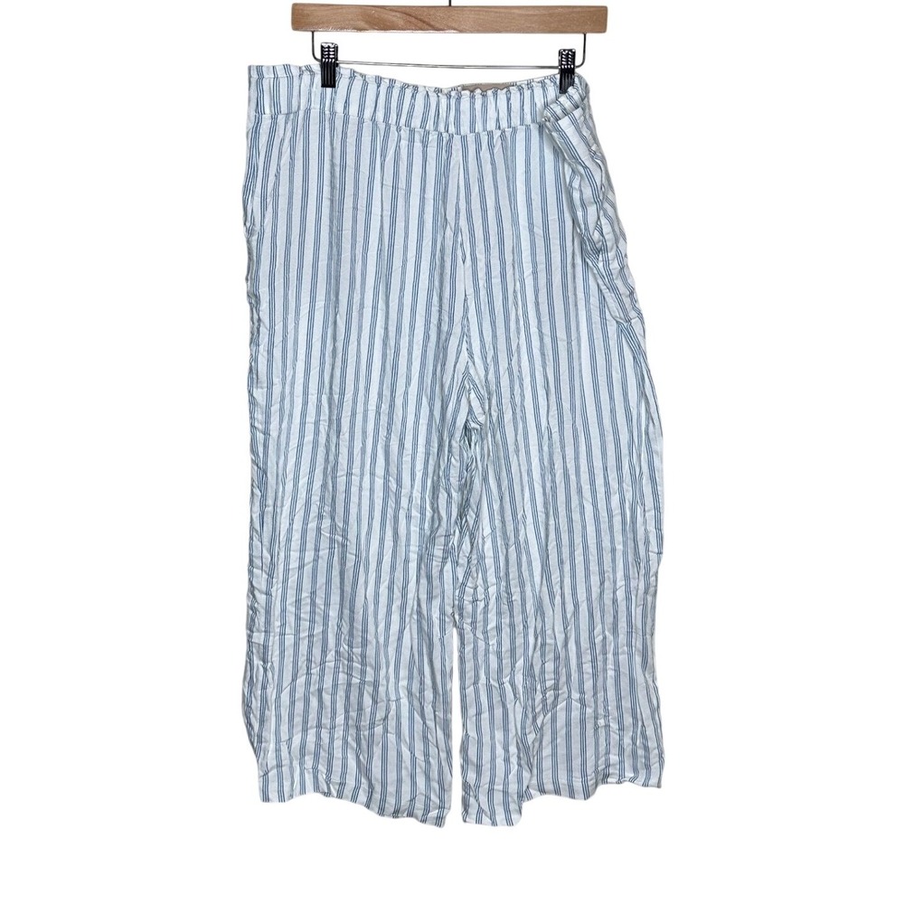 Loft High Rise Vertical Striped Wide Leg Pants size XL White/Blue